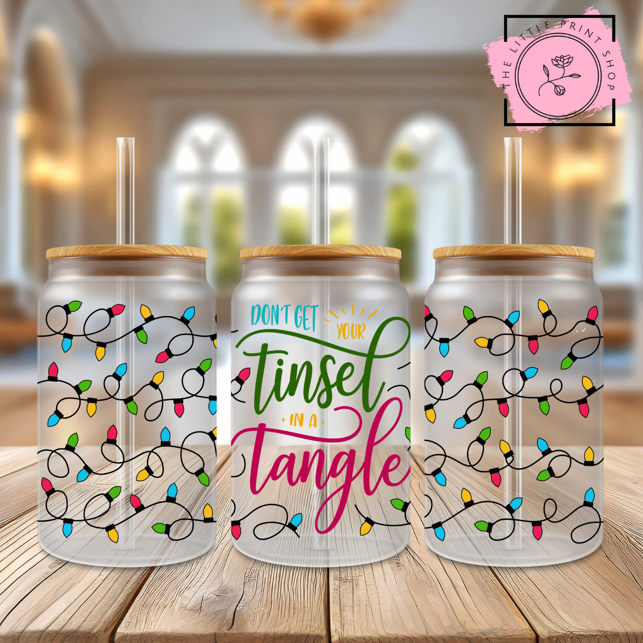 Tinsel Tangle - 16oz Libbey Glass Printed UV DTF Wrap