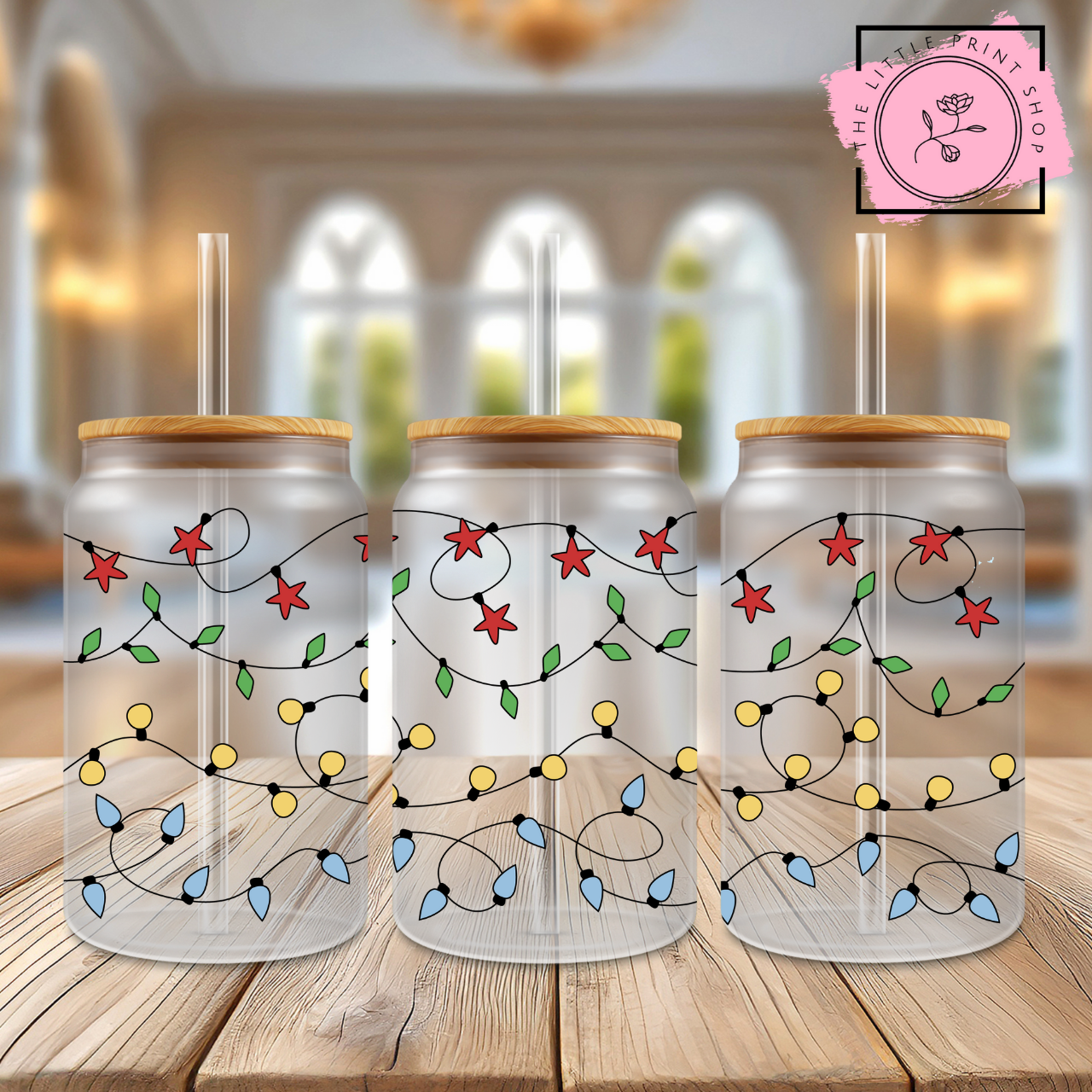 Christmas Lights - 16oz Libbey Glass Printed UV DTF Wrap