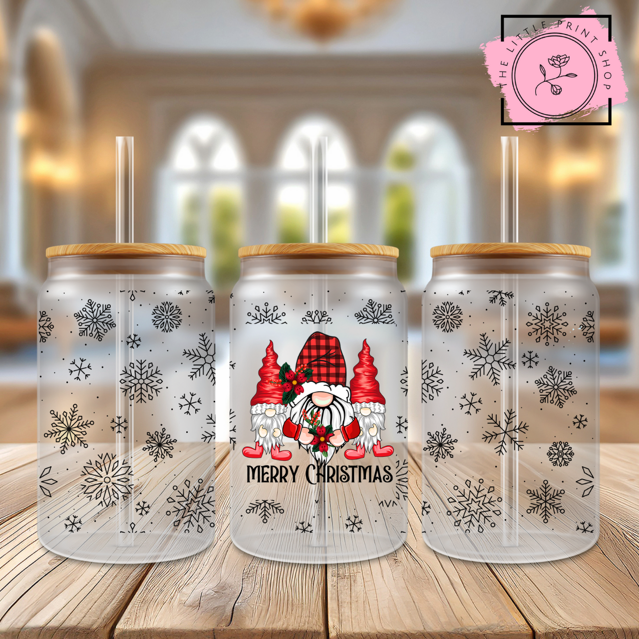 Gonk Xmas - 16oz Libbey Glass Printed UV DTF Wrap