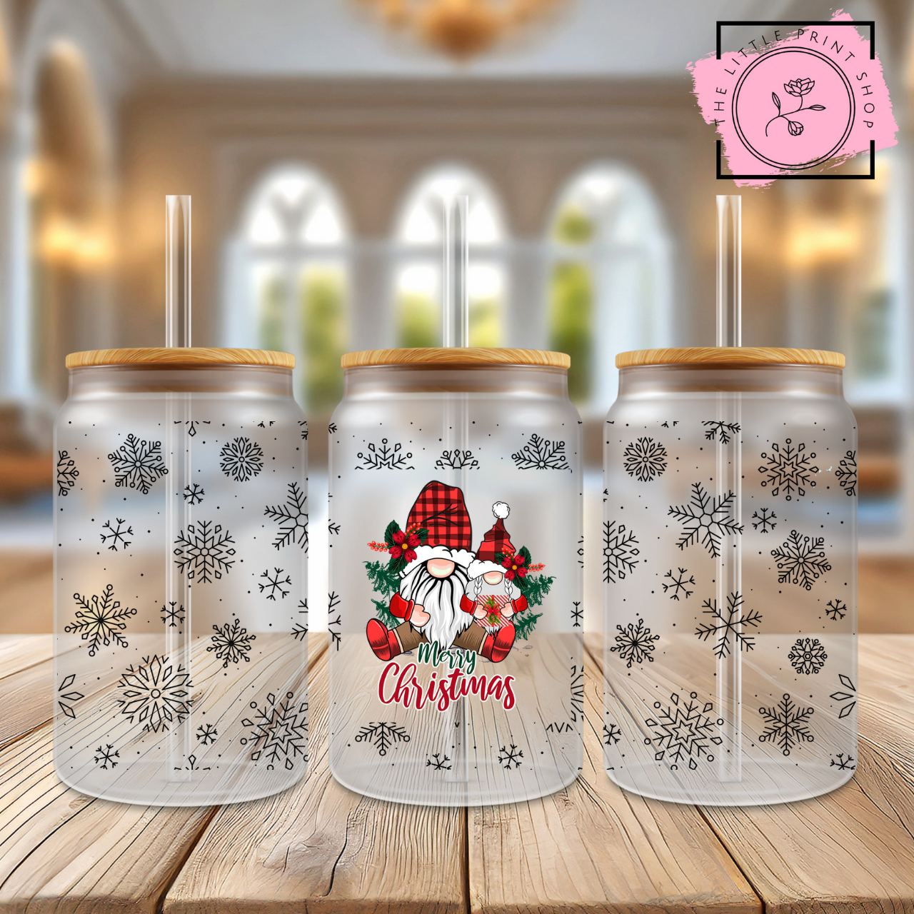 Gonk Xmas - 16oz Libbey Glass Printed UV DTF Wrap