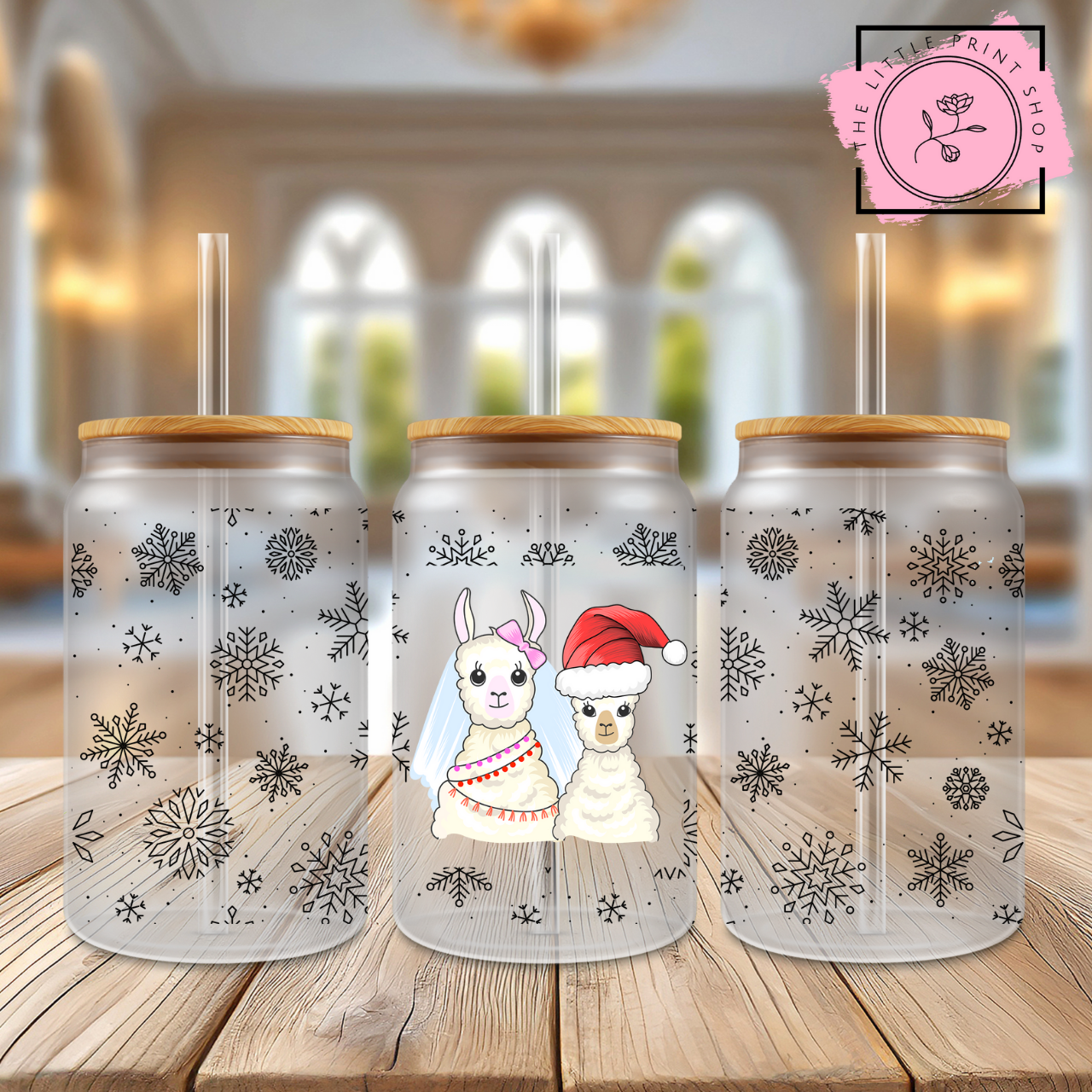Lama Xmas - 16oz Libbey Glass Printed UV DTF Wrap