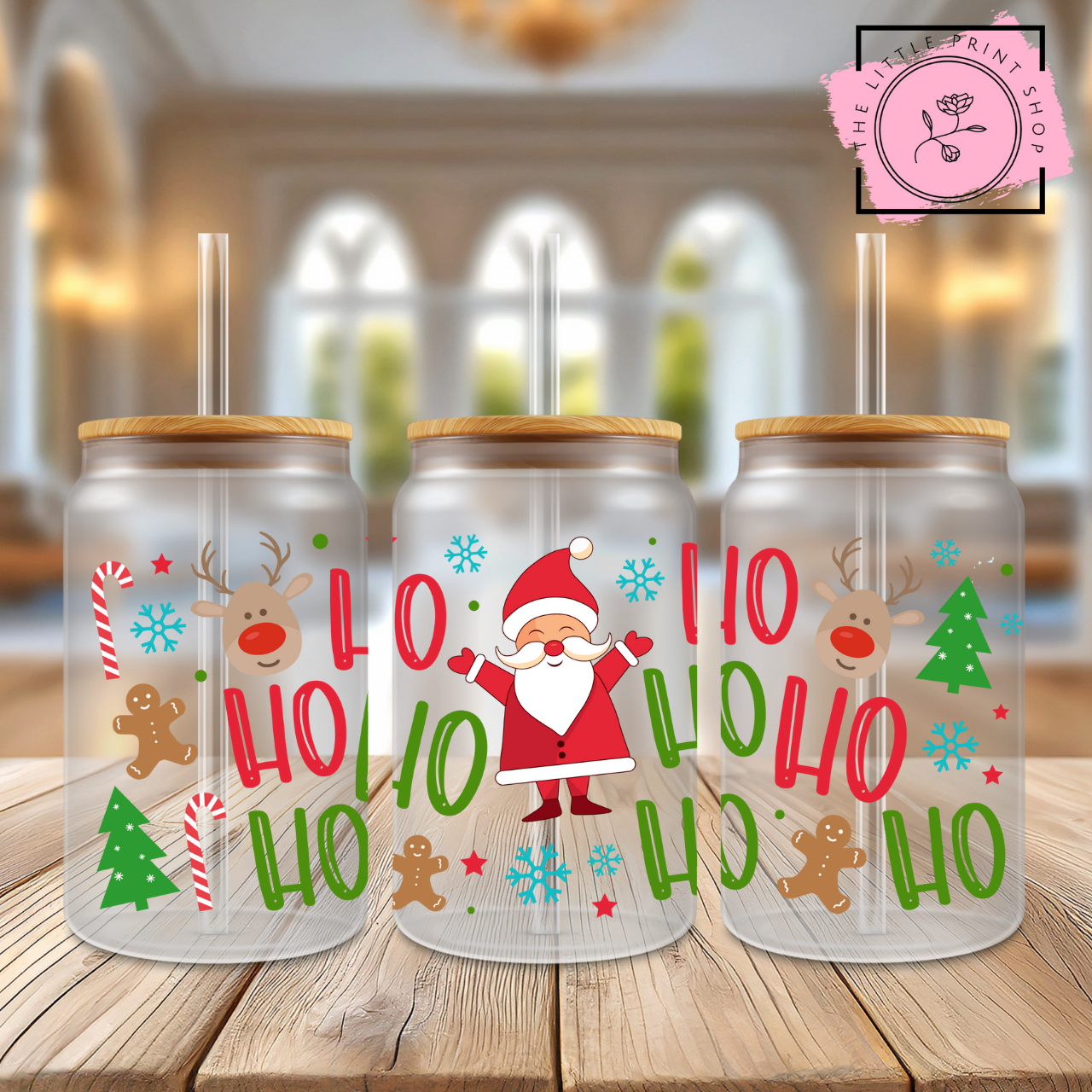 Santa Ho Ho Ho - 16oz Libbey Glass Printed UV DTF Wrap