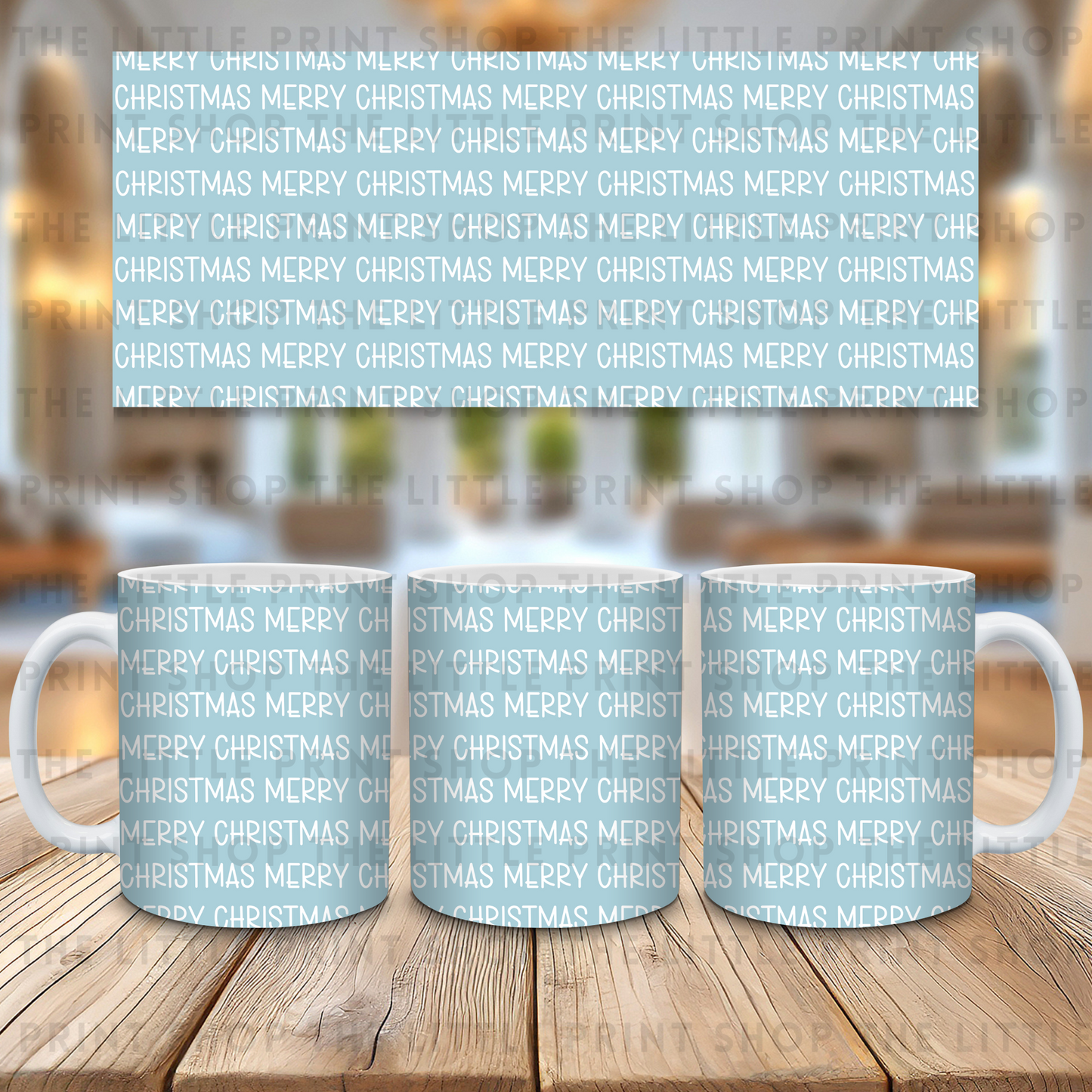 Merry Christmas Blue Text - 11oz Sublimation Wrap