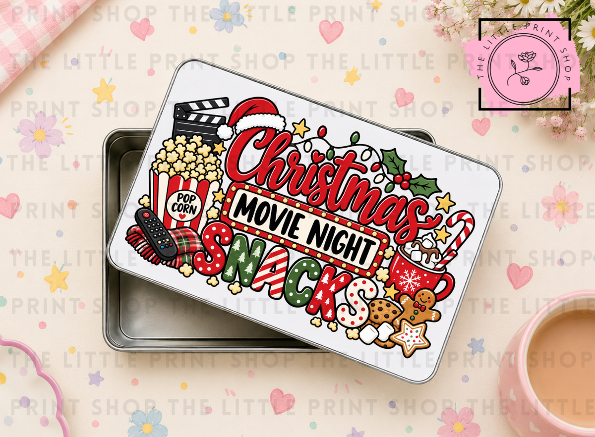 Christmas Movie Night Snacks - Sublimation Tin Transfer