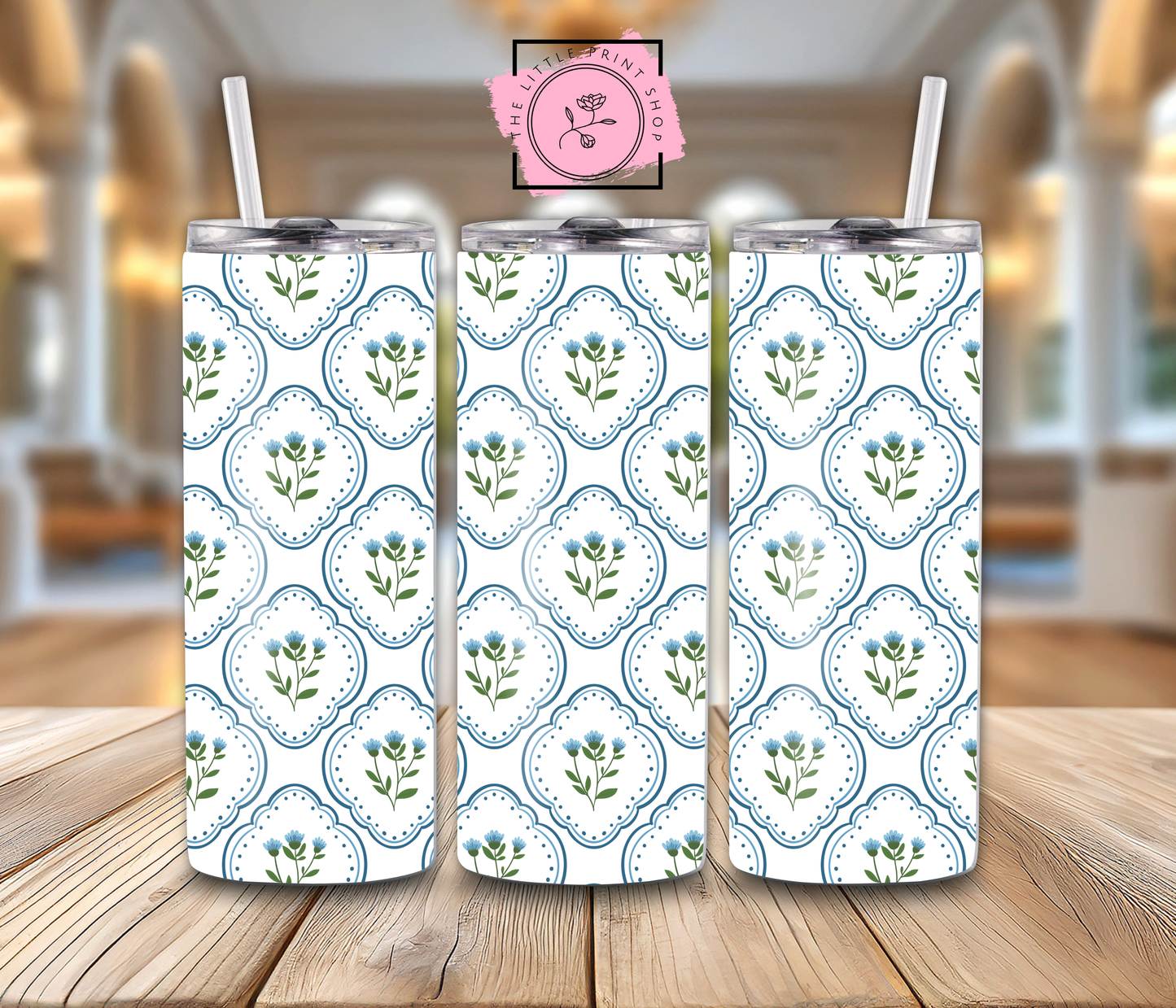 Dainty Blue Flowers - 20oz Sublimation Wrap