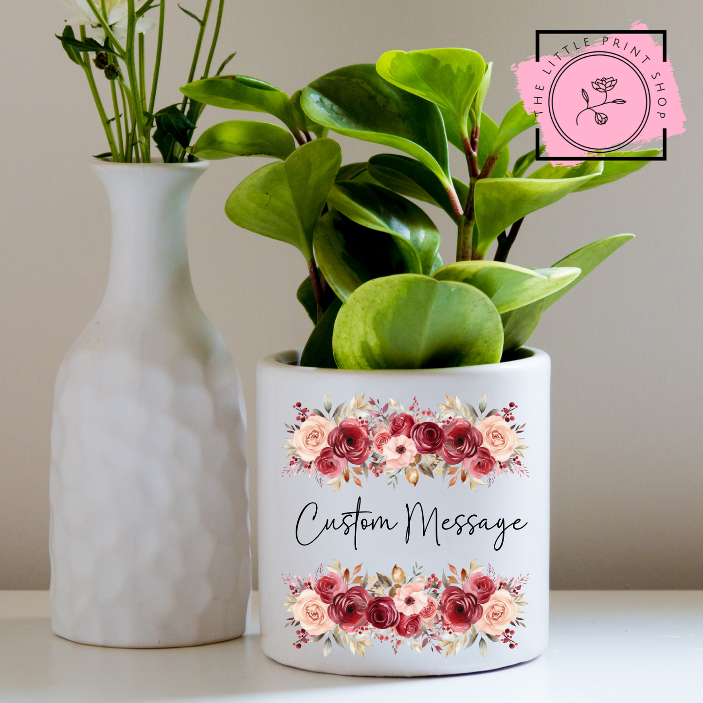 Red Floral Border - Custom Message - UV DTF 4 inch Decals