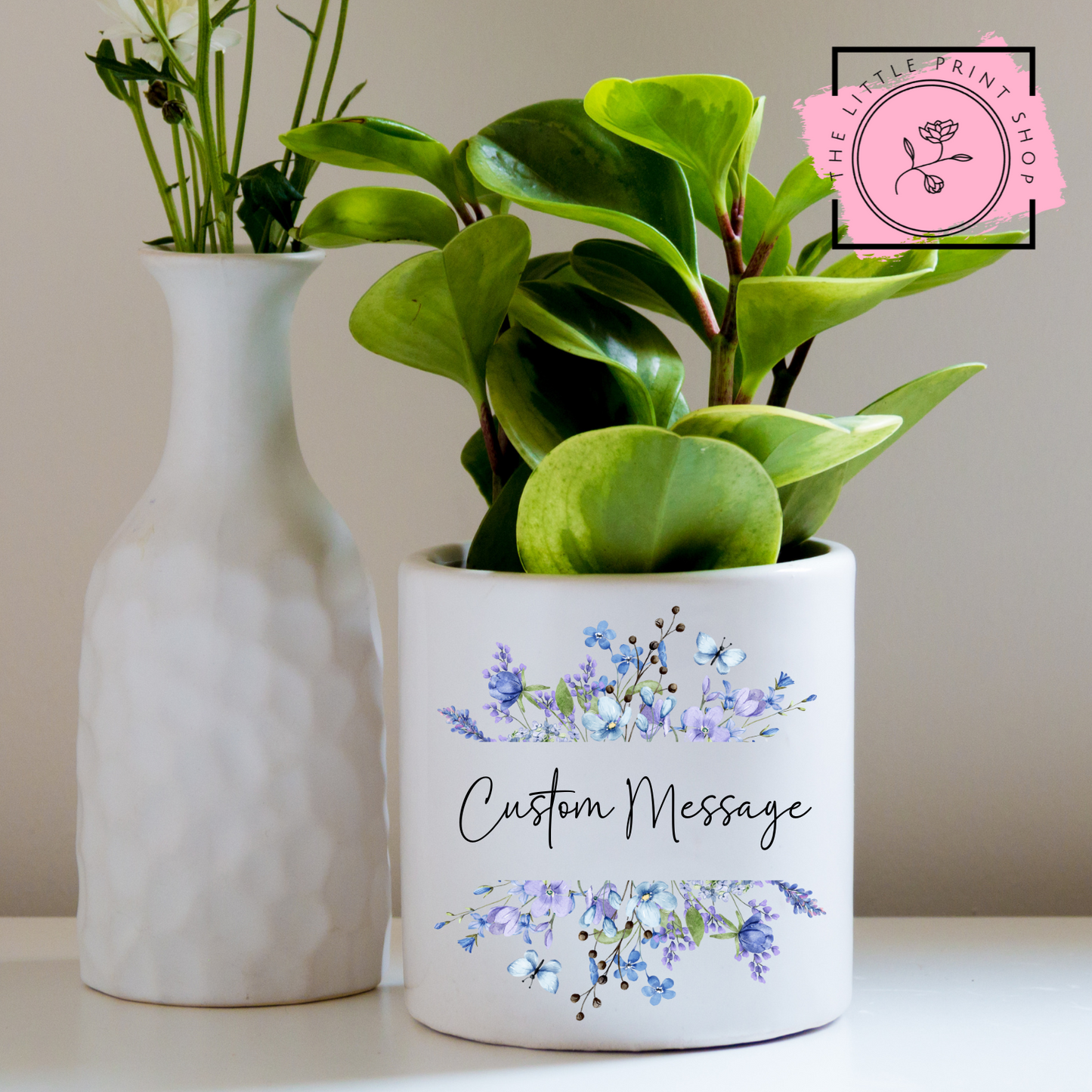 Blue Floral Border - Custom Message - UV DTF 4 inch Decals