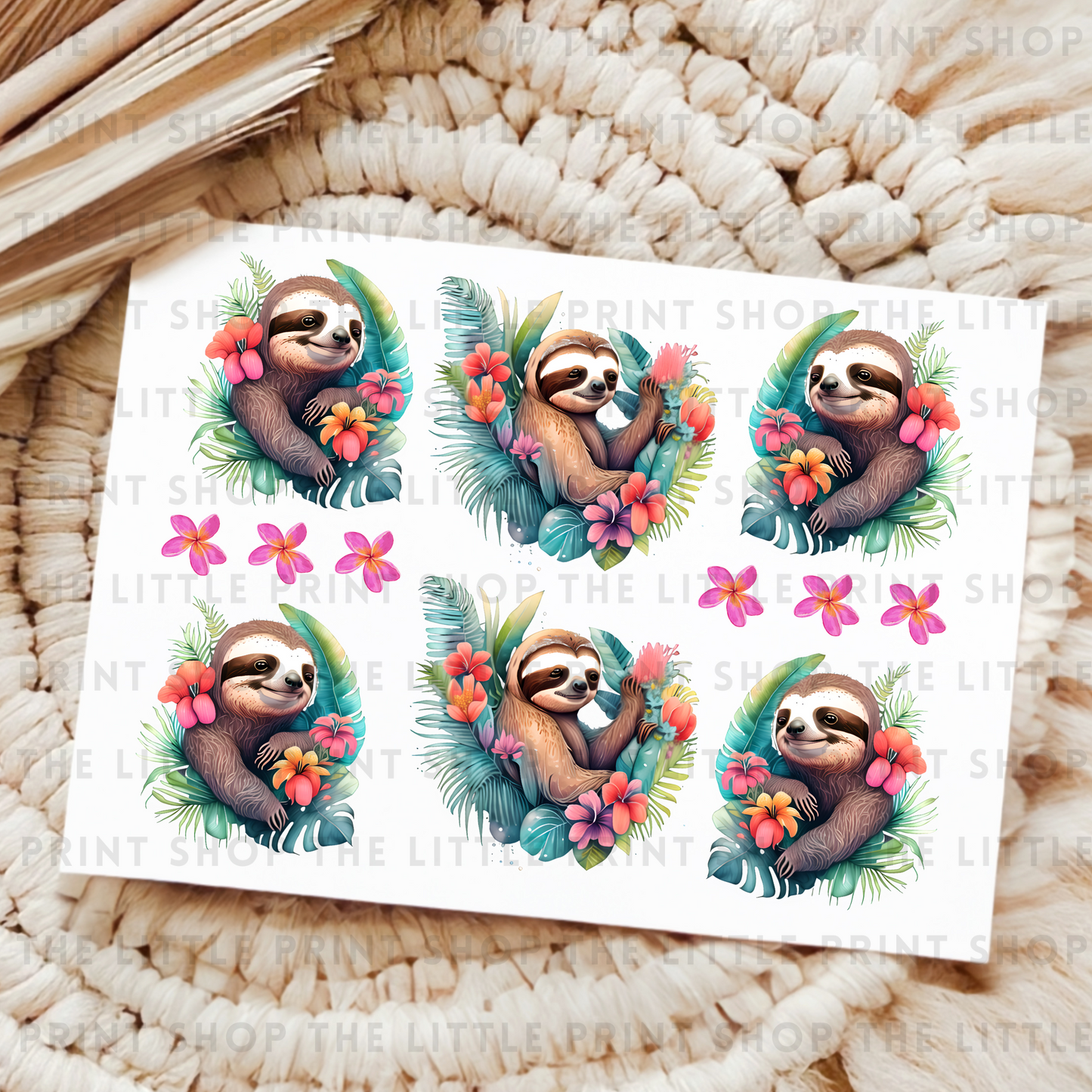 Floral Sloths - UV DTF 8x6 Decal Sheet