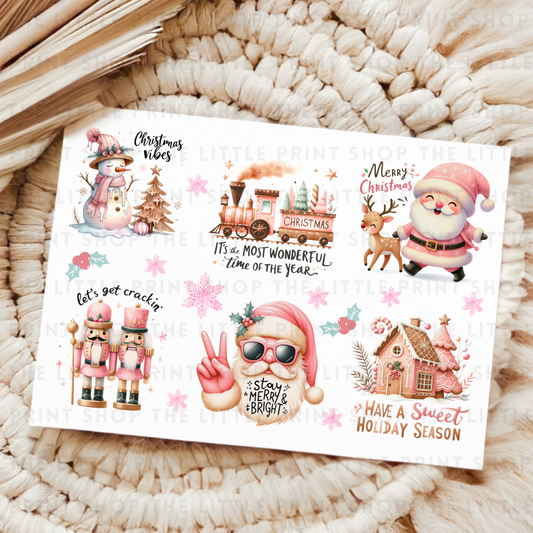 Pink Christmas - UV DTF A4 Decal Sheet