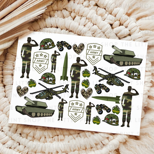 Army- UV DTF A4 Decal Sheet