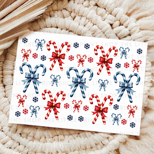 Red & Blue Candy Canes - UVDTF A4 Transfer Sheet