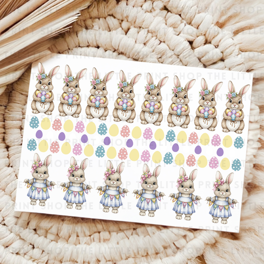 Easter Bunnies & Eggs - UV DTF A4 Decal Sheet