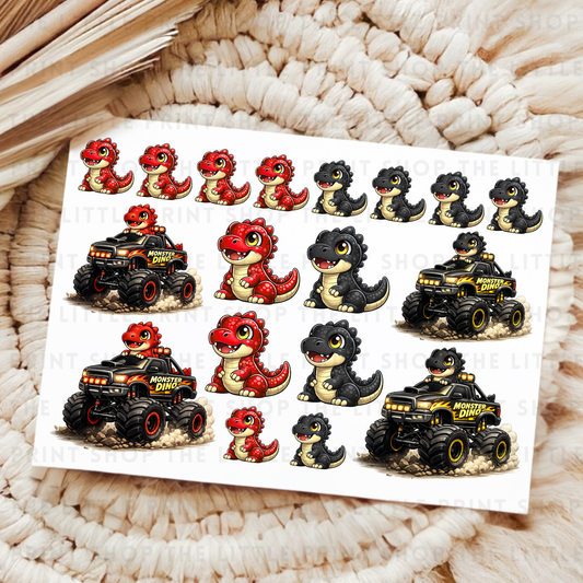 Dino Trucks - Red & Black - UV DTF A4 Decal Sheet