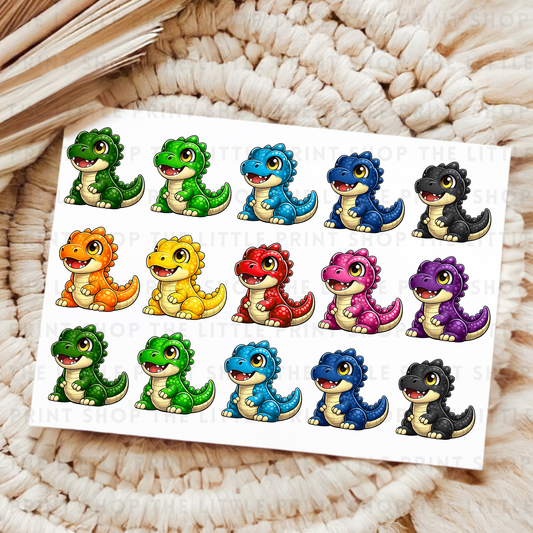 Rainbow Dinosaurs - UV DTF A4 Decal Sheet