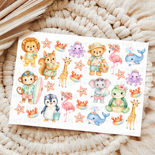 Summer Animals - UV DTF A4 Decal Sheet