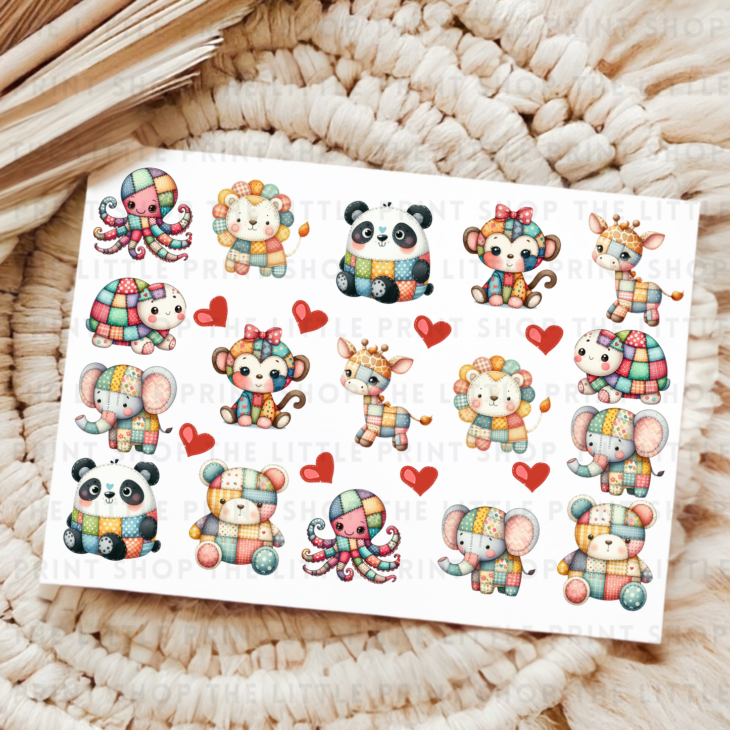 Patchwork Animals - UV DTF A4 Decal Sheet