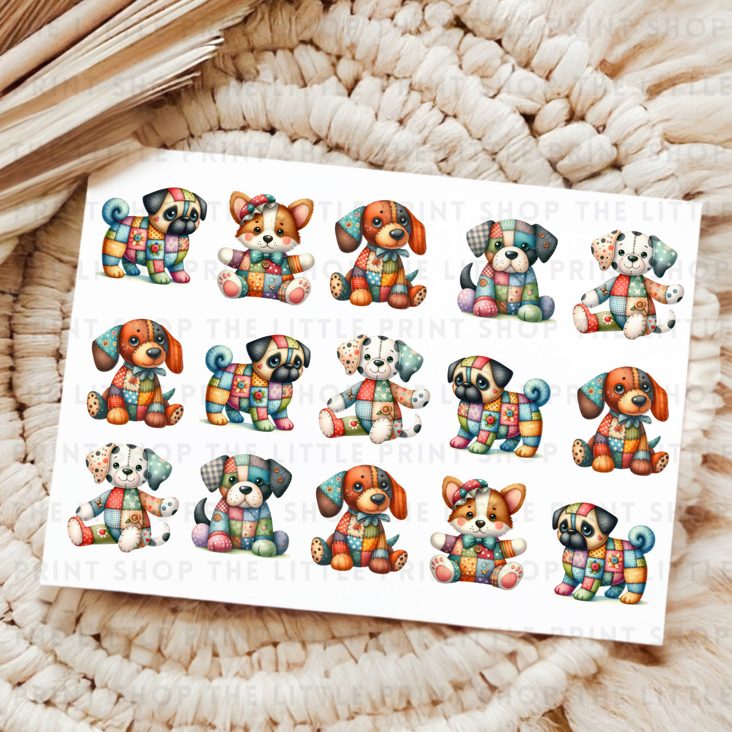 Patchwork Dogs - UV DTF A4 Decal Sheet