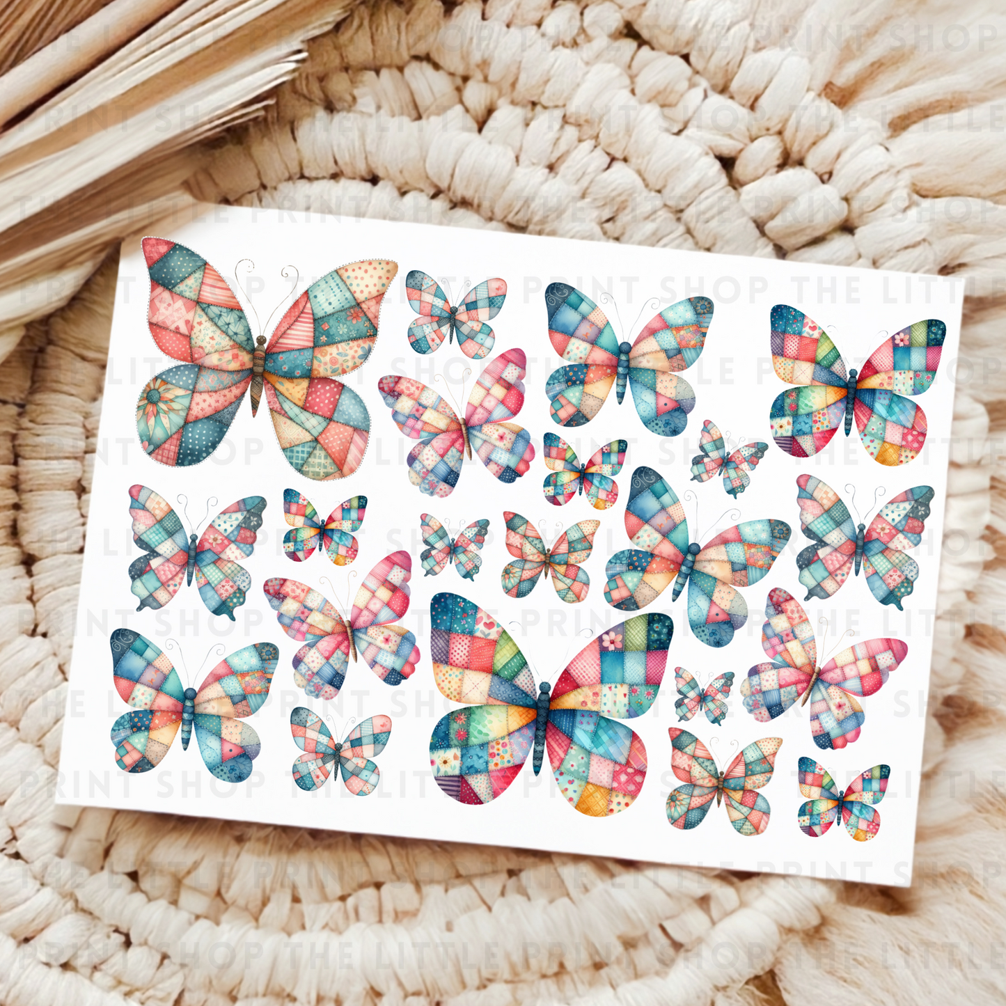 Patchwork Butterflies - UV DTF A4 Decal Sheet