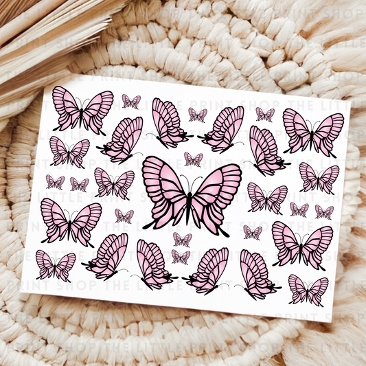 Pink Butterflies - UV DTF A4 Decal Sheet