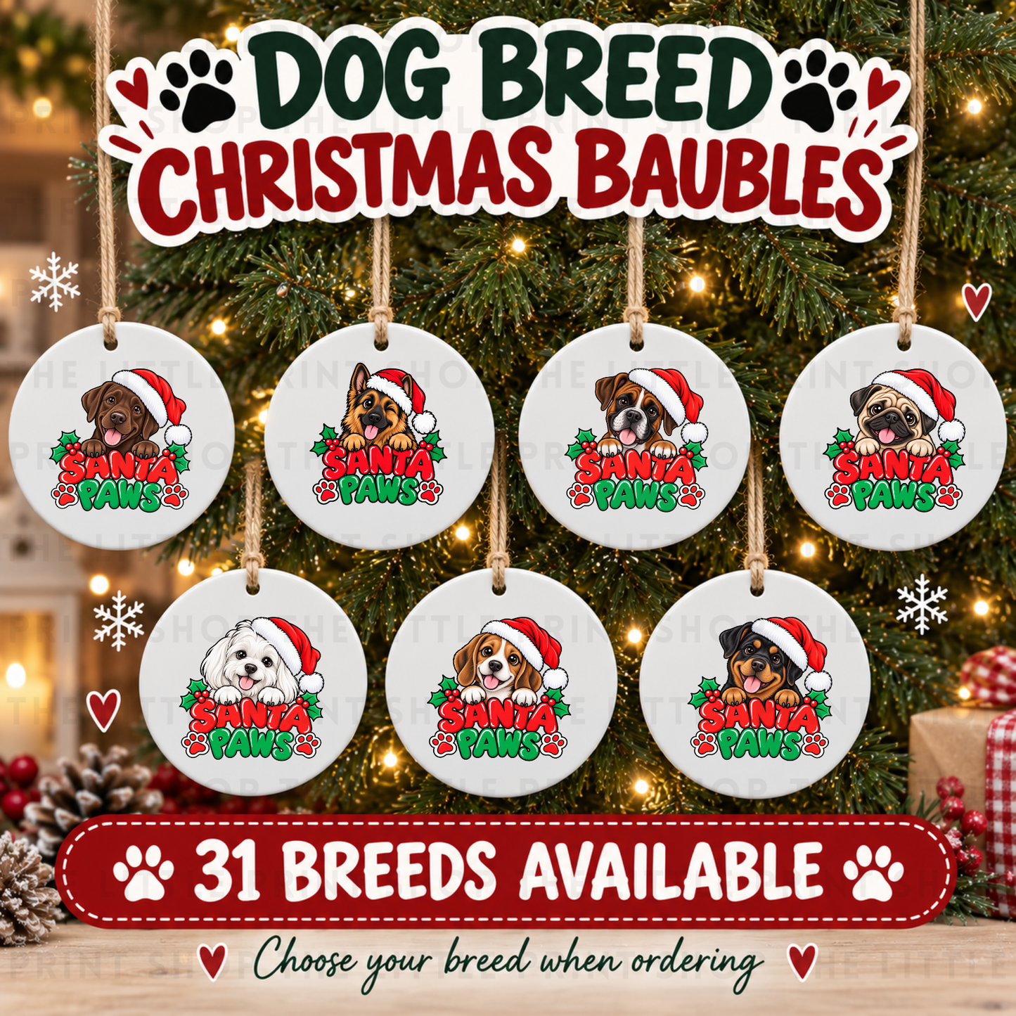 Santa Paws - 31 Breeds - UV DTF Bauble Decal