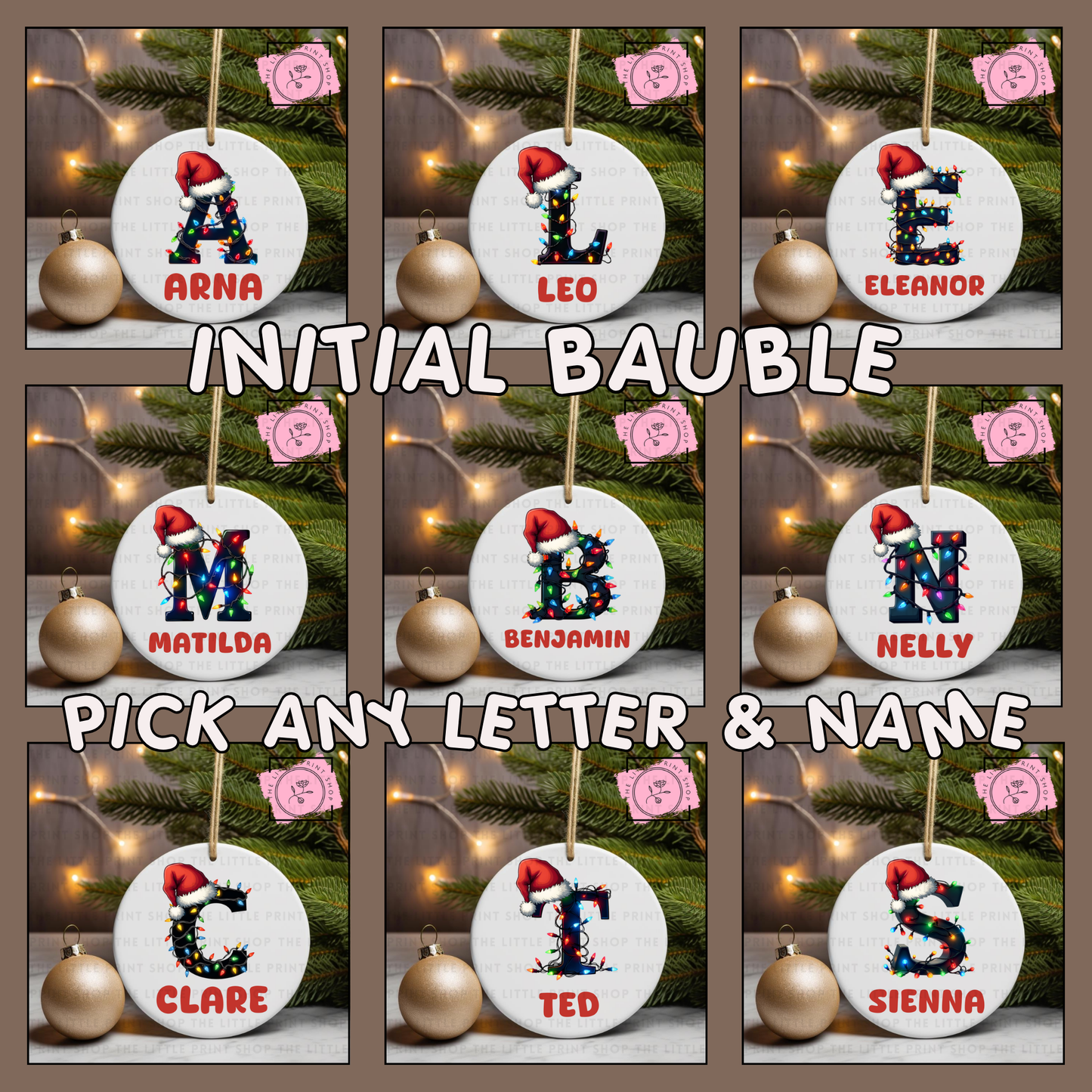 Christmas Initial - Pick from A - Z - UV DTF Bauble Decal