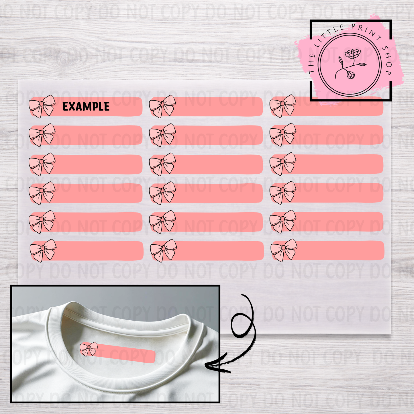 Clothing Label - Bows - DTF Transfer Sheet of 18