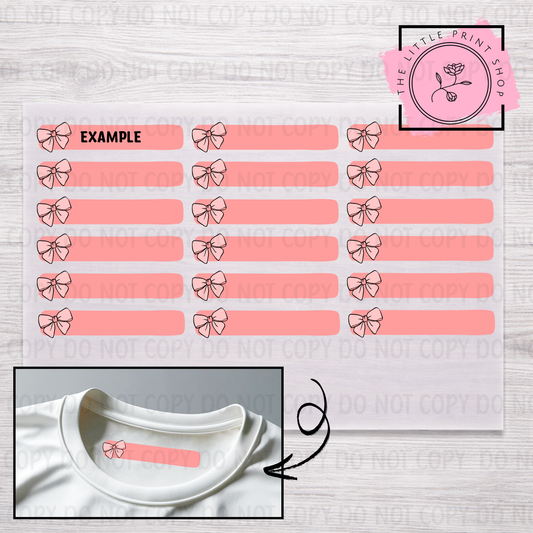 Clothing Label - Bows - DTF Transfer Sheet of 18