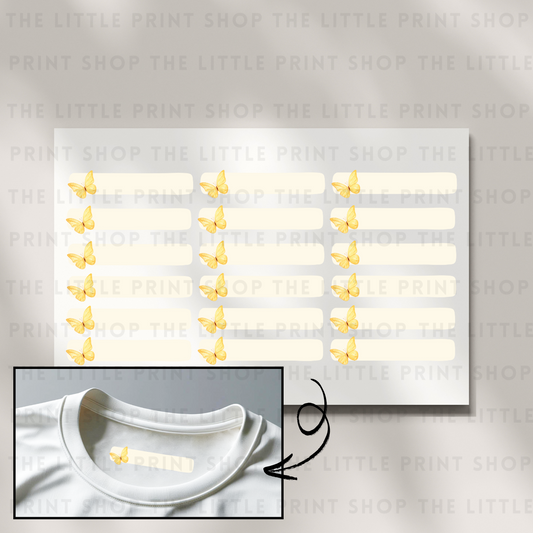 Clothing Label - Yellow Butterfly - DTF Transfer Sheet of 18