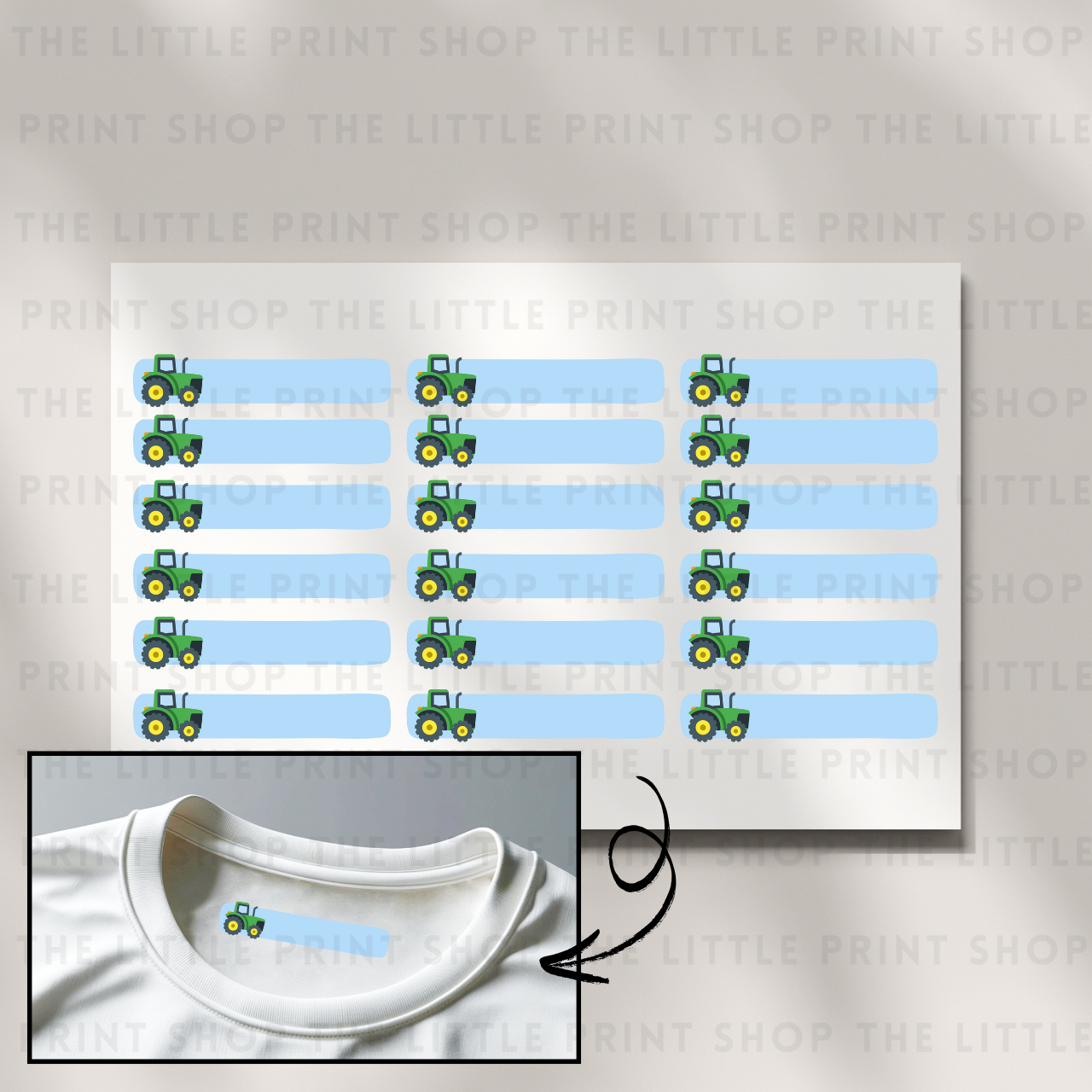 Clothing Label - Tractor - DTF Transfer Sheet of 18