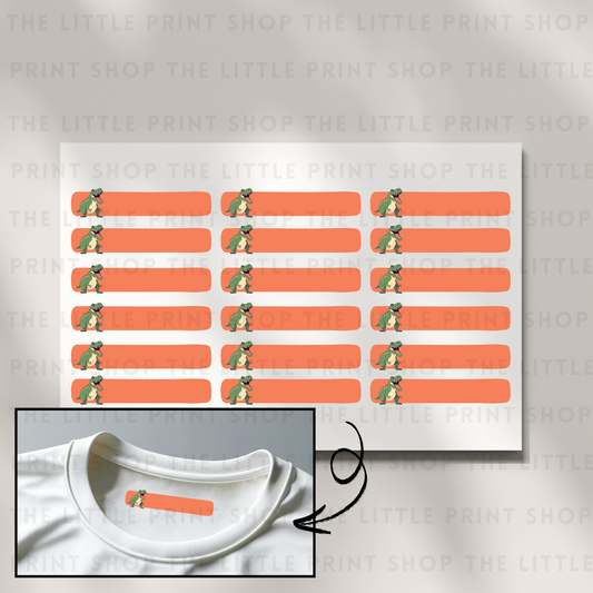 Clothing Label - Dinosaur - DTF Transfer Sheet of 18