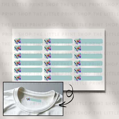 Clothing Label - Rainbow Butterfly - DTF Transfer Sheet of 18