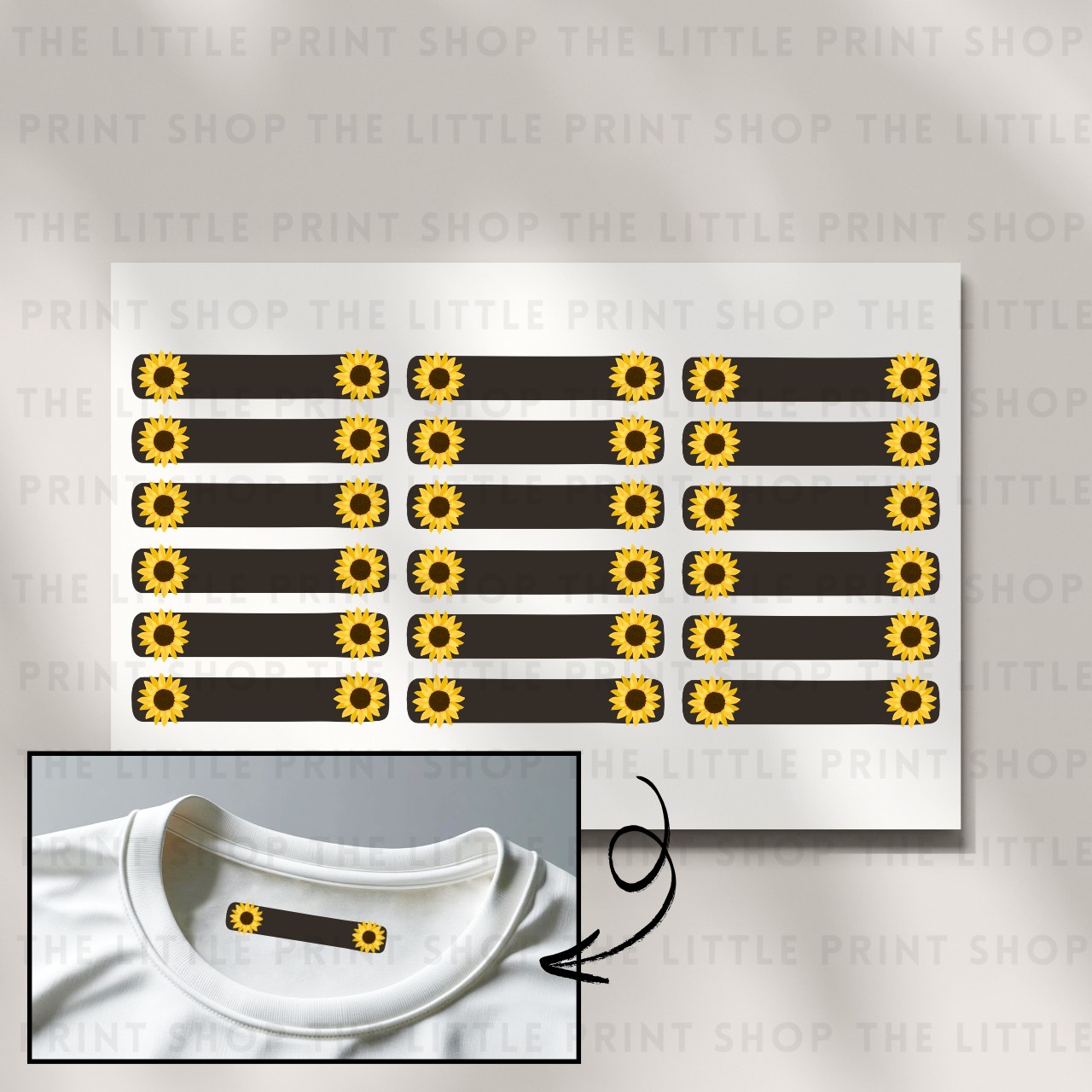 Clothing Label - Sunflower - DTF Transfer Sheet of 18
