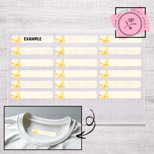 Clothing Label - Yellow Butterfly - DTF Transfer Sheet of 18