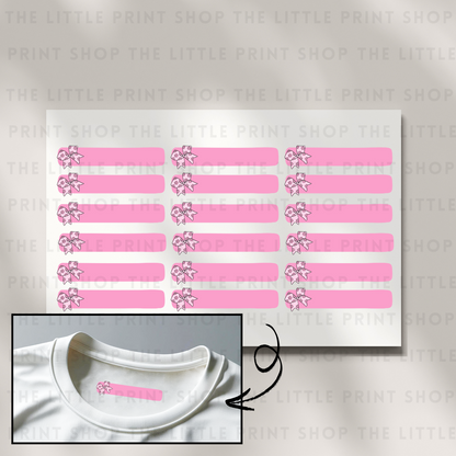 Clothing Label - Bow - DTF Transfer Sheet of 18
