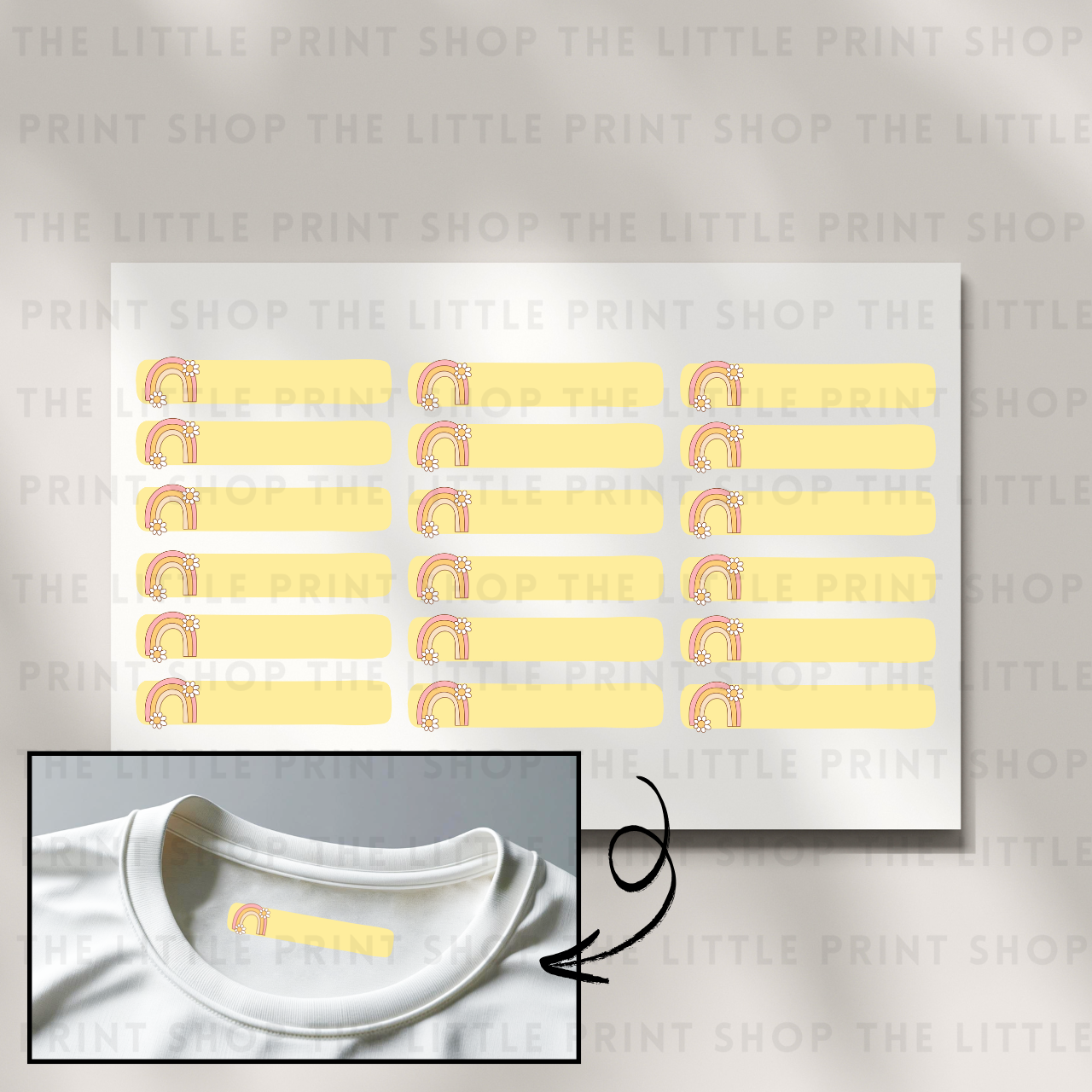 Clothing Label - Rainbow - DTF Transfer Sheet of 18