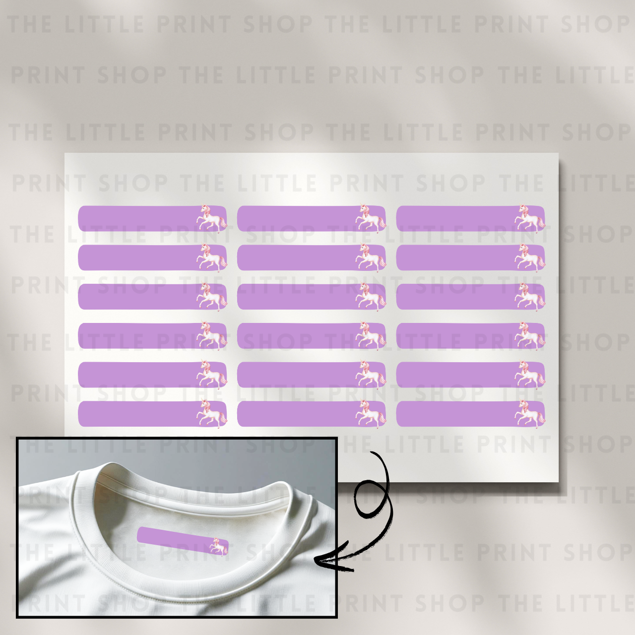 Clothing Label - Unicorn - DTF Transfer Sheet of 18