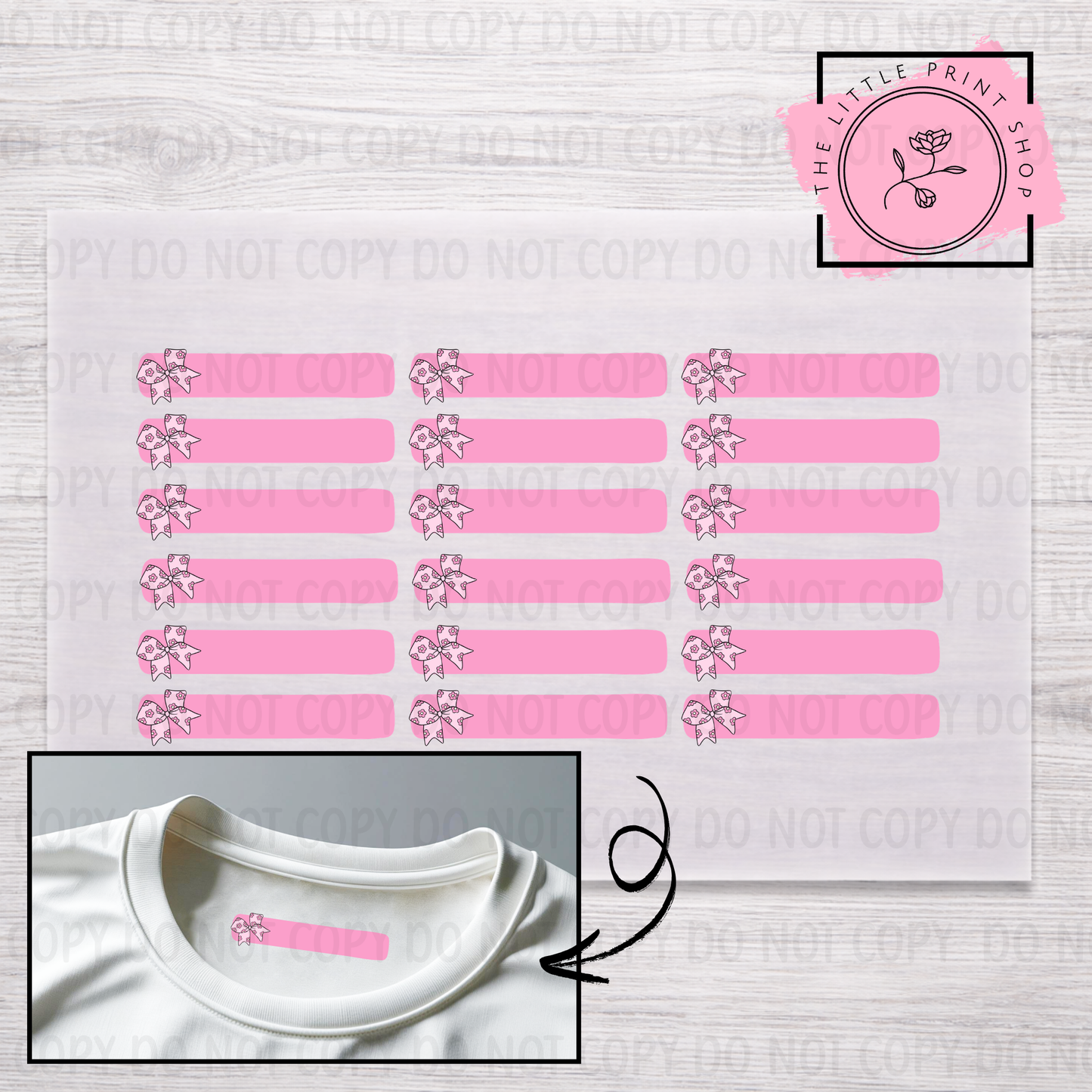 Clothing Label - Bow - DTF Transfer Sheet of 18