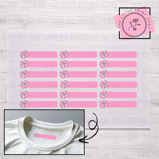 Clothing Label - Bow - DTF Transfer Sheet of 18