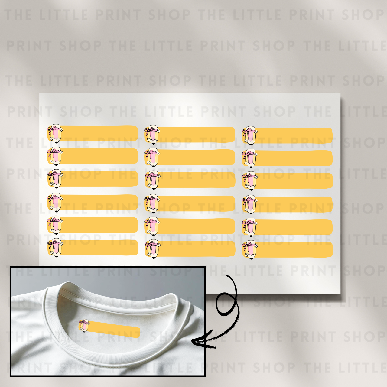 Clothing Label - Pencil - DTF Transfer Sheet of 18