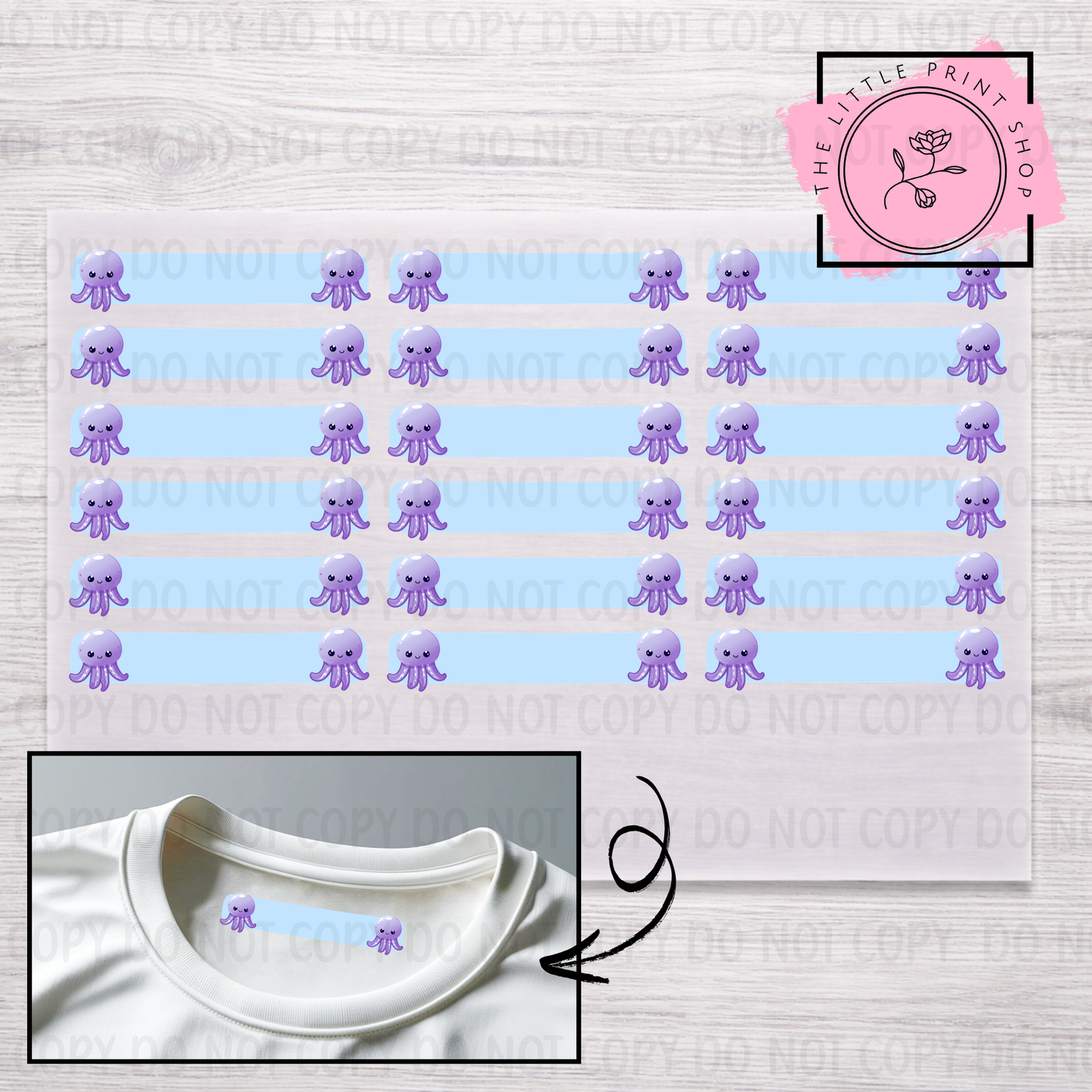 Clothing Label - Octopus - DTF Transfer Sheet of 18