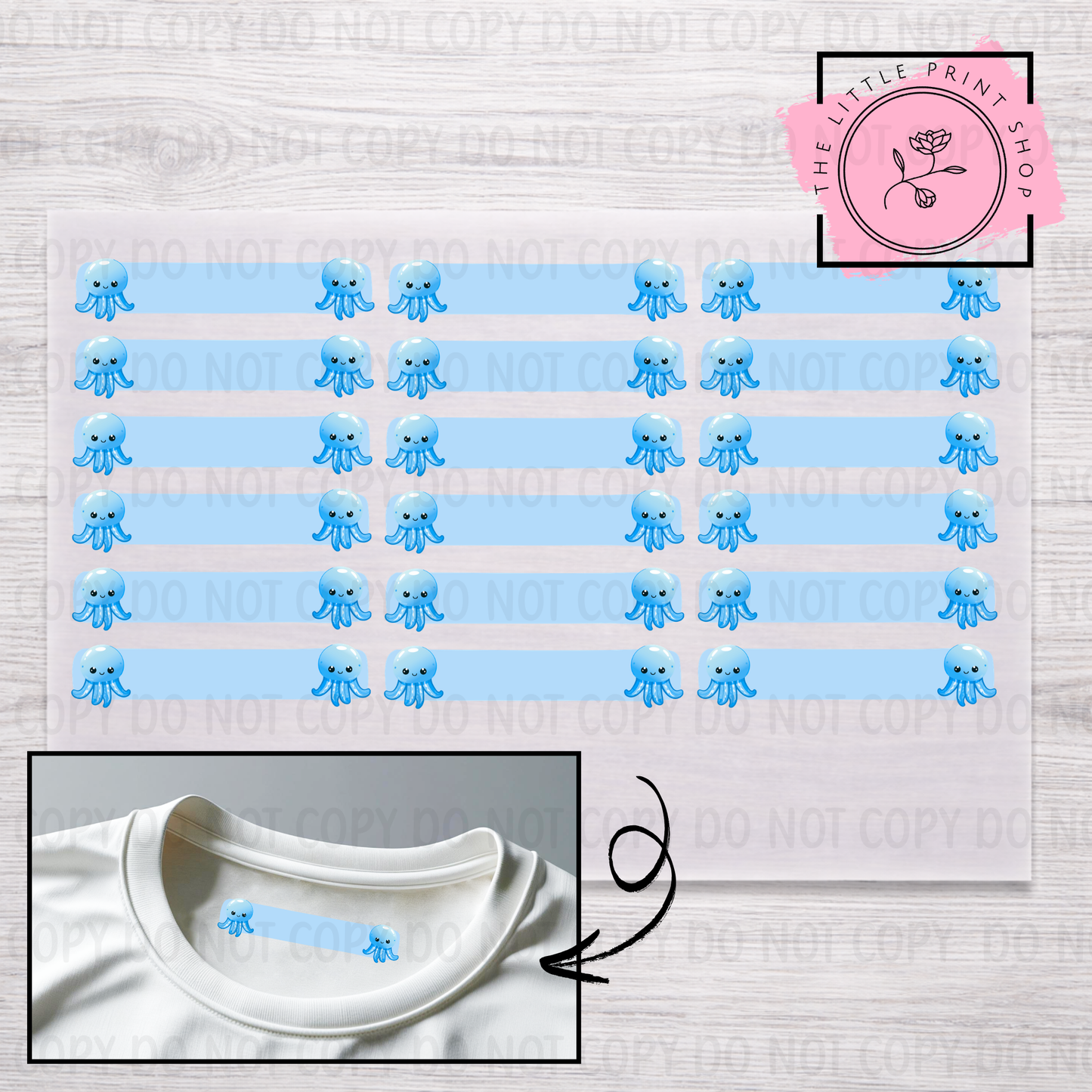 Clothing Label - Octopus - DTF Transfer Sheet of 18