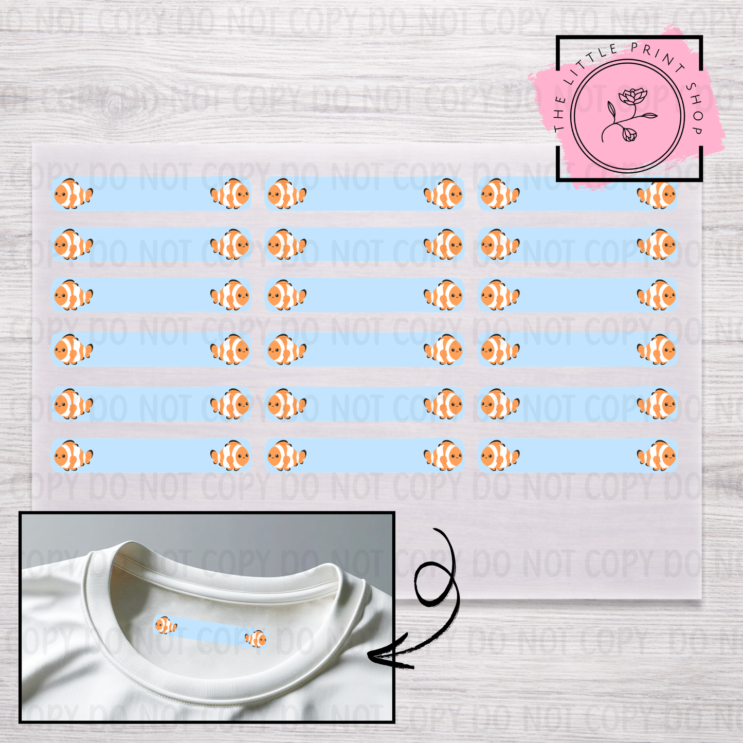 Clothing Label - Fish - DTF Transfer Sheet of 18