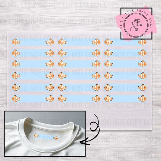 Clothing Label - Fish - DTF Transfer Sheet of 18