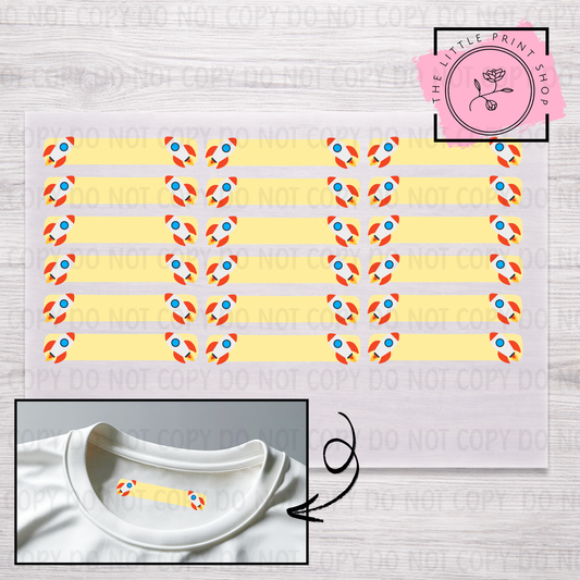 Clothing Label - Rocket - DTF Transfer Sheet of 18