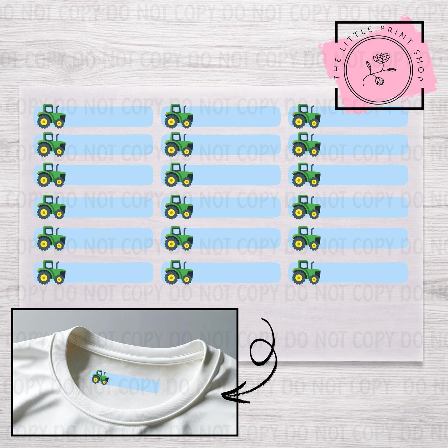 Clothing Label - Tractor - DTF Transfer Sheet of 18