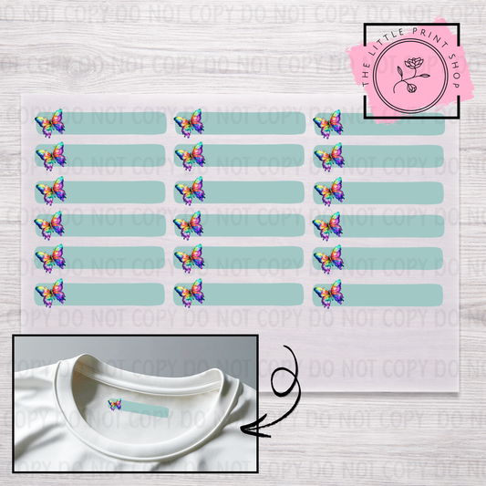 Clothing Label - Rainbow Butterfly - DTF Transfer Sheet of 18