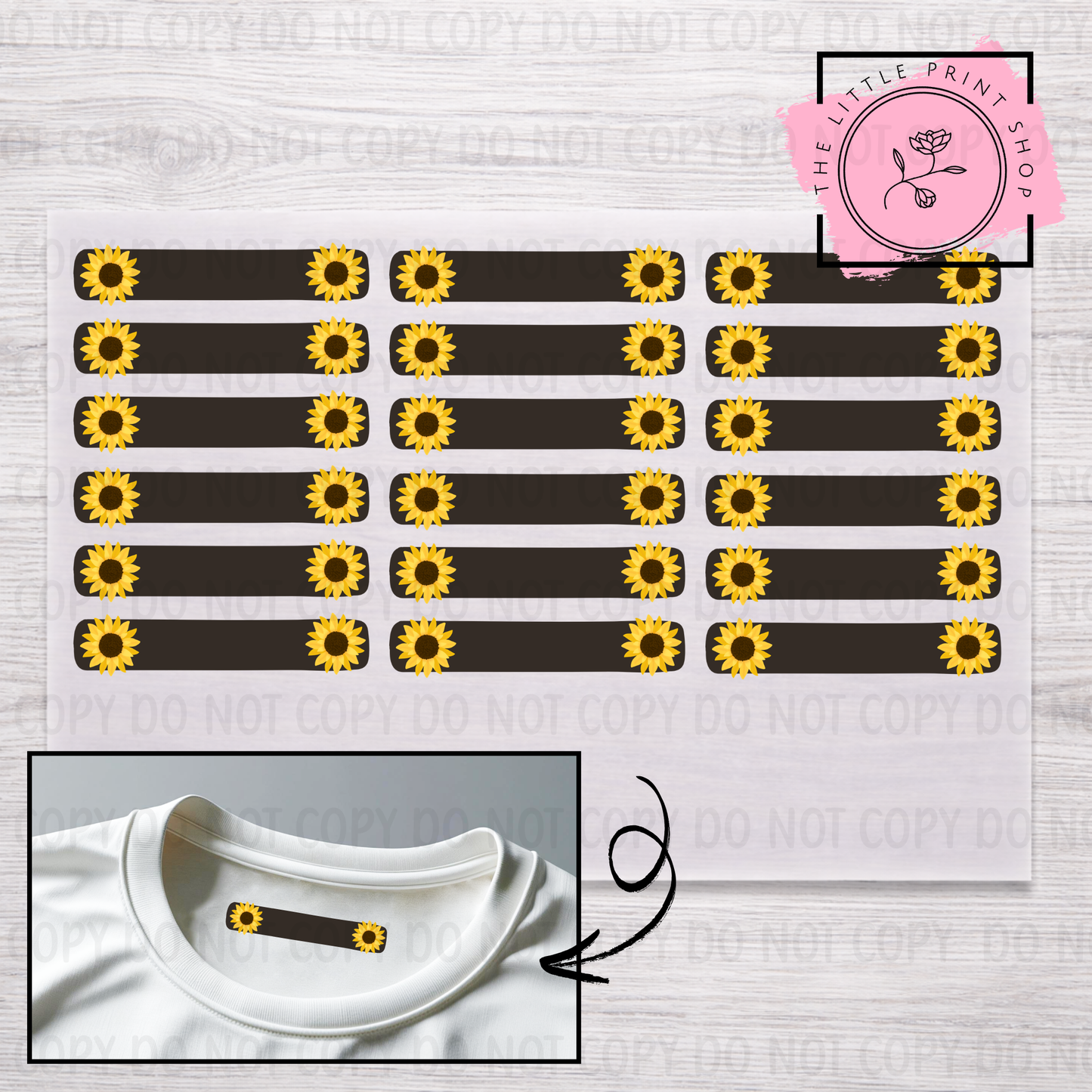 Clothing Label - Sunflower - DTF Transfer Sheet of 18
