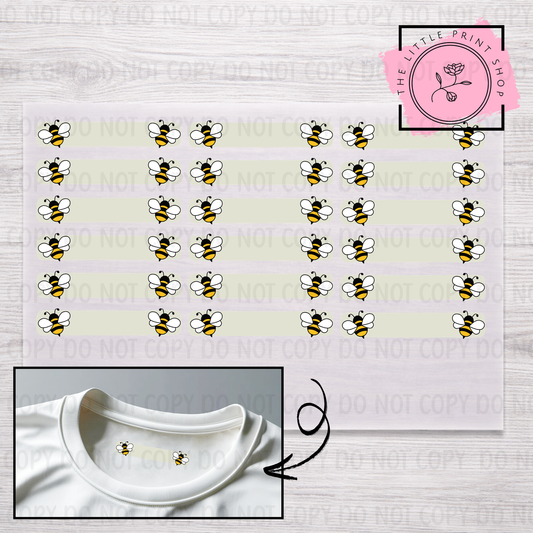 Clothing Label - Bees - DTF Transfer Sheet of 18