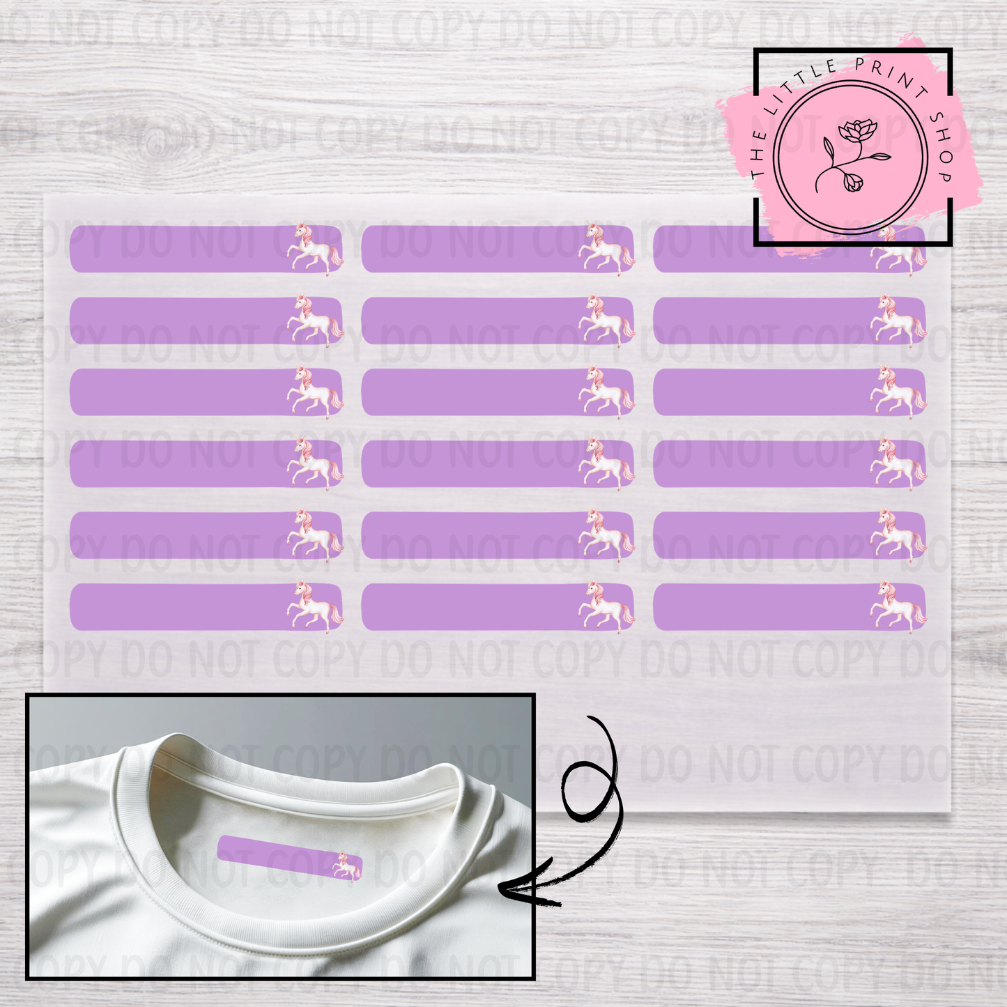 Clothing Label - Unicorn - DTF Transfer Sheet of 18