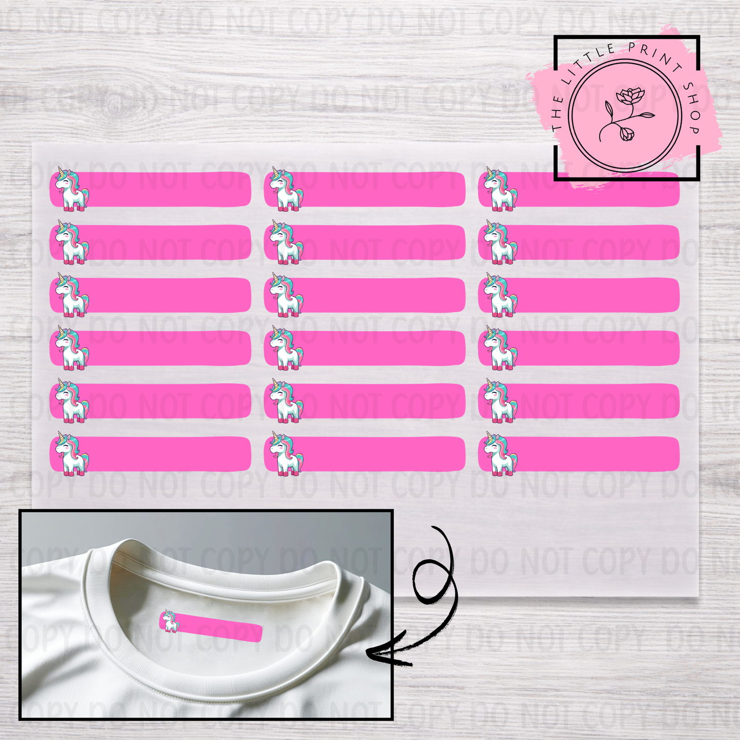 Clothing Label - Unicorn - DTF Transfer Sheet of 18